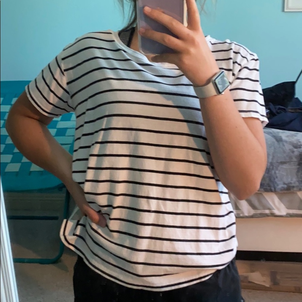 LULUS BLACK AND WHITE STRIPED SHIRT